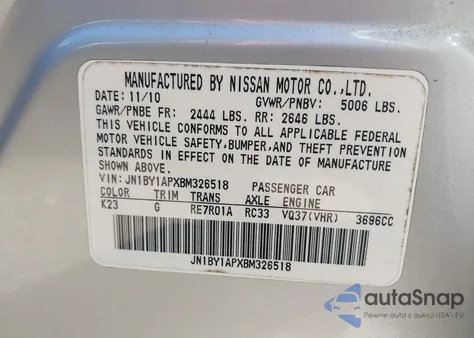 2011 Infiniti M37 z USA, uszkodzony, nr VIN JN1BY1APXBM326518